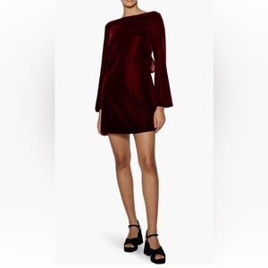 Nobody’s Child Joelle Bow Back Long Sleeve Velvet Minidress, Burgundy, Size 4